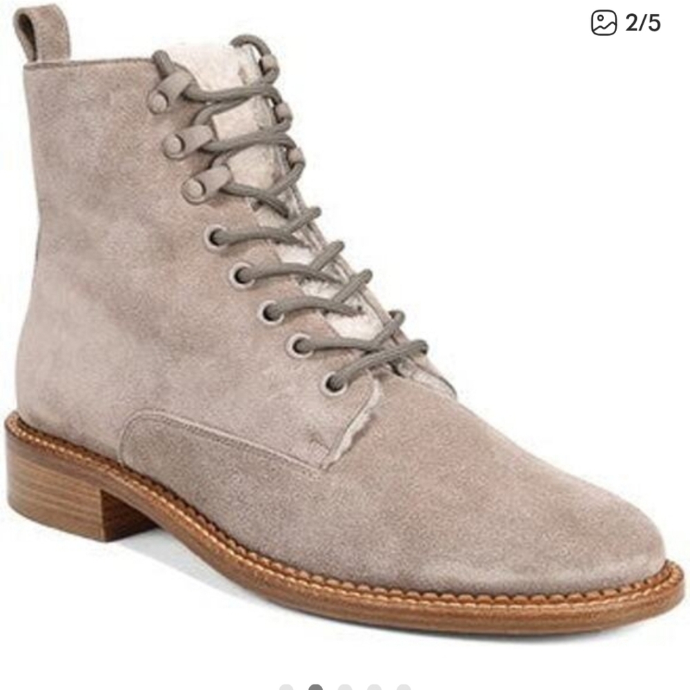 Vince  Light Gray Suede Shearling-lined Combot Lace Up Boots 8